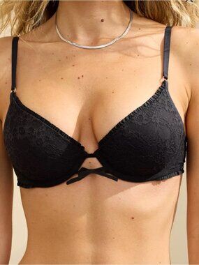 Show Off Vintage Lace Plunge Push Up Bra 36C